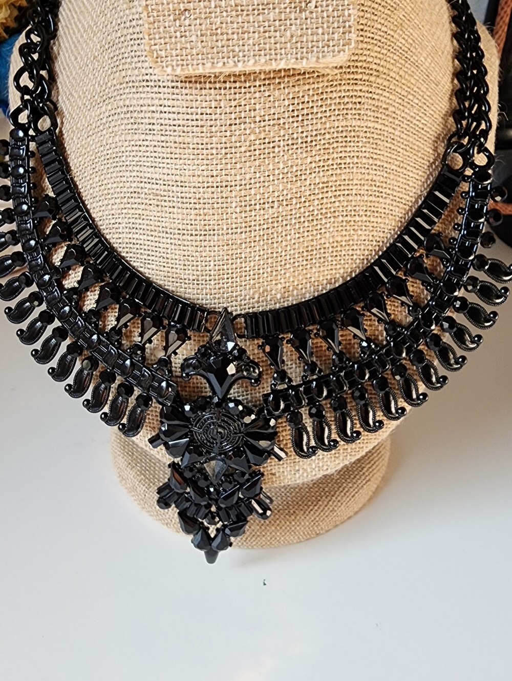 Bold Jet Black Glam Gothic Statement Bib Collar Necklace NWT - Picture 3 of 4